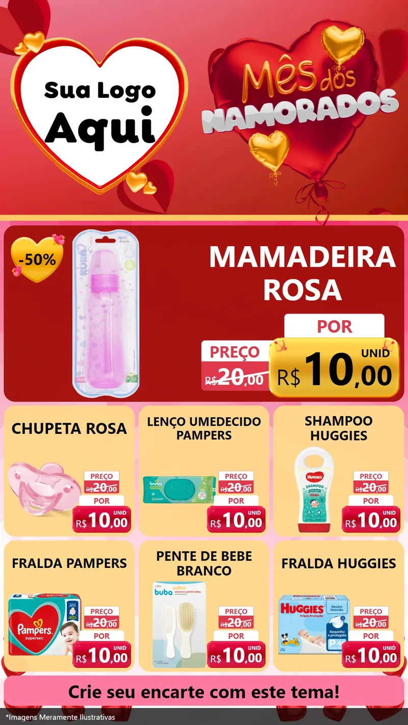 Modelo de Rede Social para Stories com o tema Mês dos Namorados para Bebês