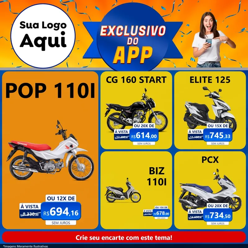 Modelo de Rede Social para Feed Facebook com o tema Exclusivo do Aplicativo para Concessionaria de Motos