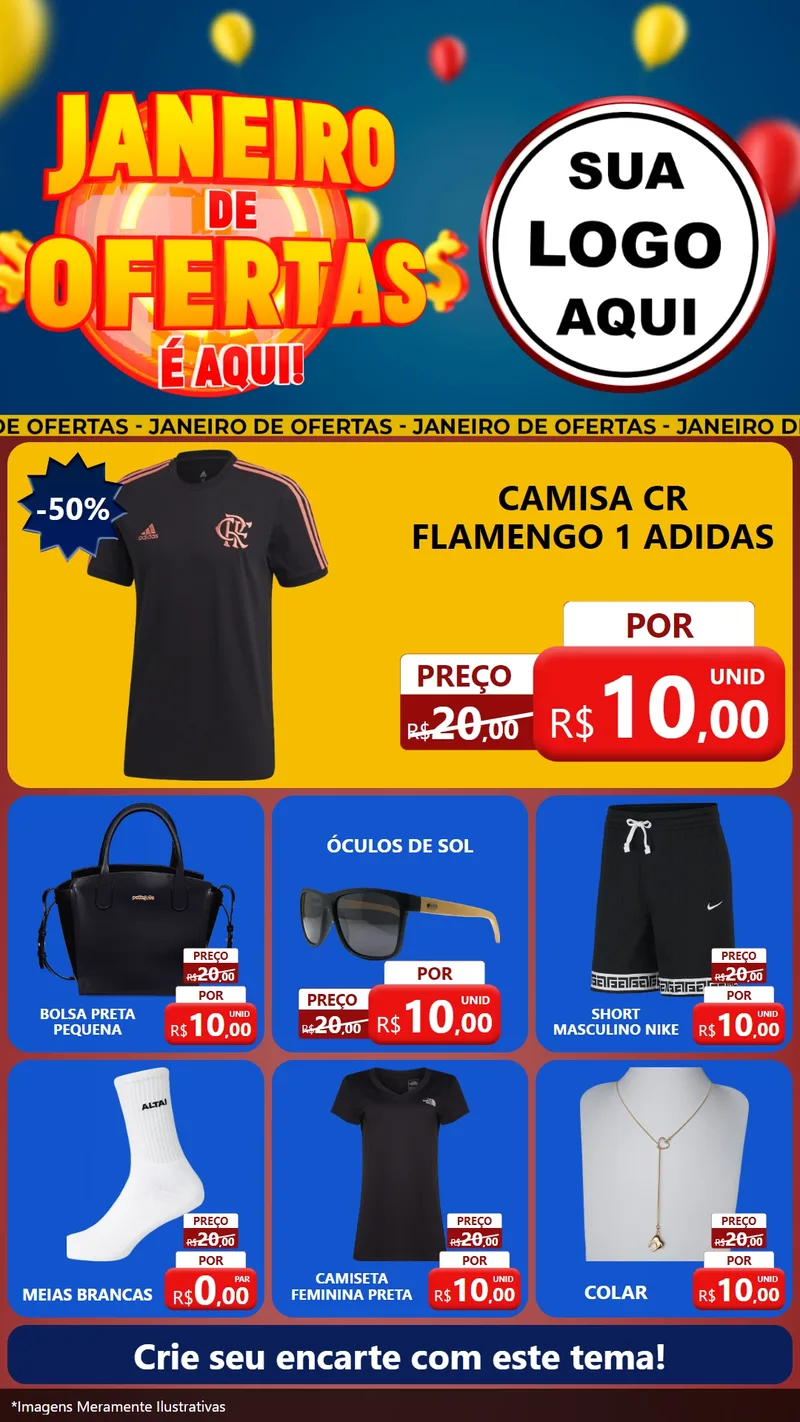 Modelo de Rede Social para Stories com o tema Janeiro de Ofertas É Aqui! para Roupas e acessórios