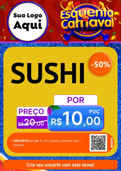 Modelo de Cartaz para Cartaz A4 Vertical com o tema Esquenta de Carnaval para Comida japonesa