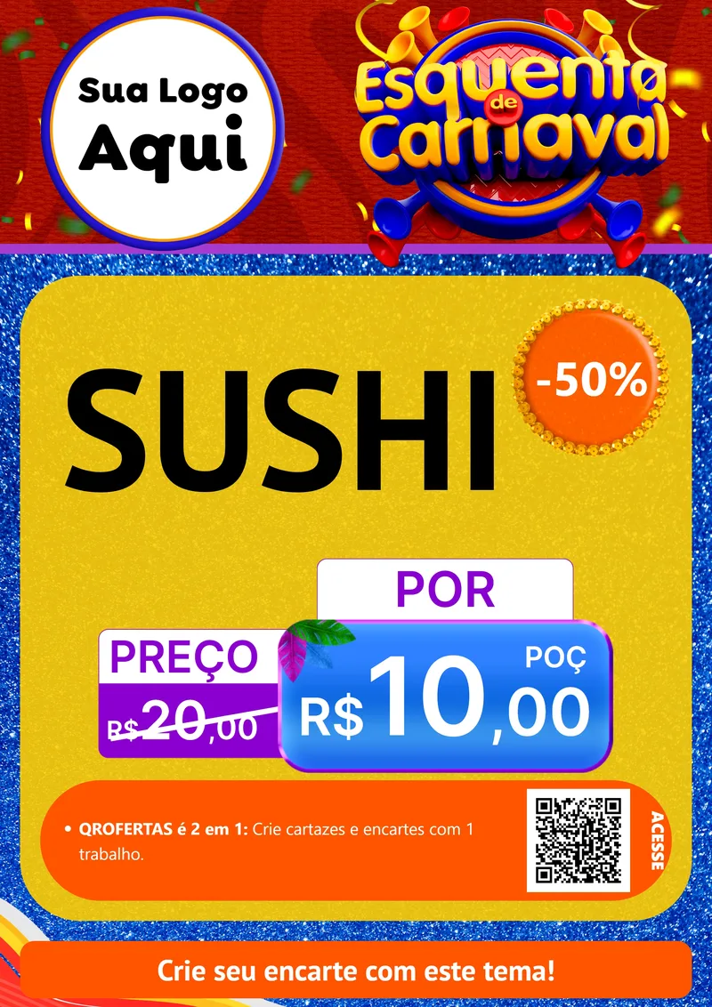 Modelo de Cartaz para Cartaz A4 Vertical com o tema Esquenta de Carnaval para Comida japonesa