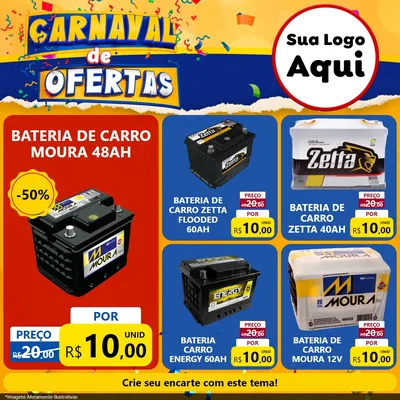 Modelo de Rede Social para Feed Facebook com o tema Carnaval de Ofertas para Baterias Elétricas