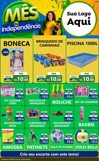 Modelo de Encarte para Encarte Grande com o tema Mês da Independência para Brinquedos