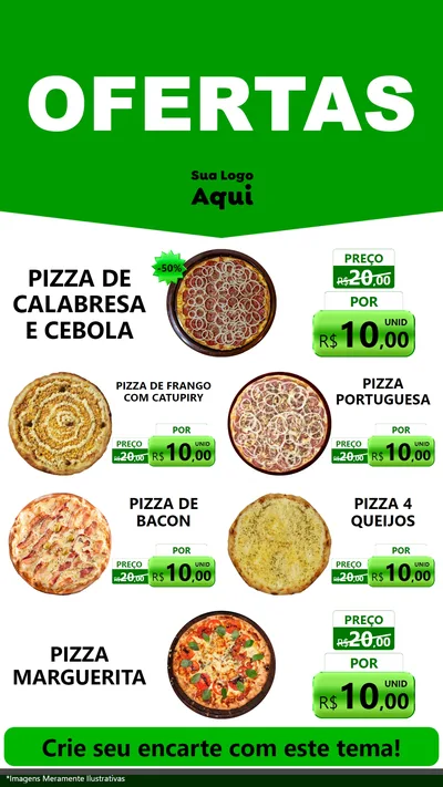 Modelo de TV para TV Vertical com o tema Ofertas Verde Cartaz para Pizzaria