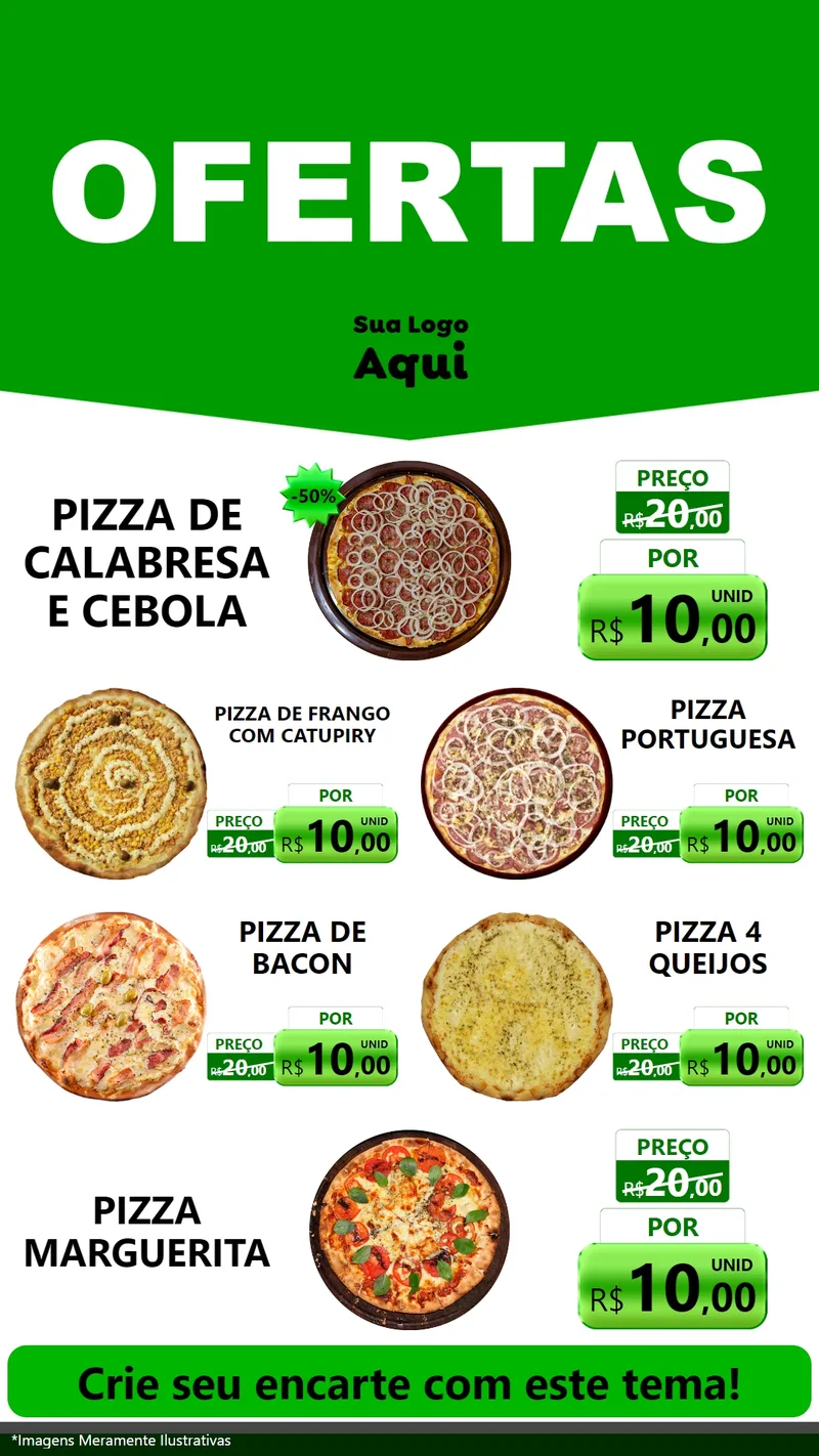 Modelo de TV para TV Vertical com o tema Ofertas Verde Cartaz para Pizzaria