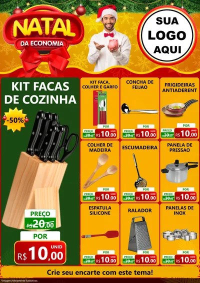 Modelo de Encarte para Encarte A4 Vertical com o tema Natal da Economia para Utilidades Domésticas