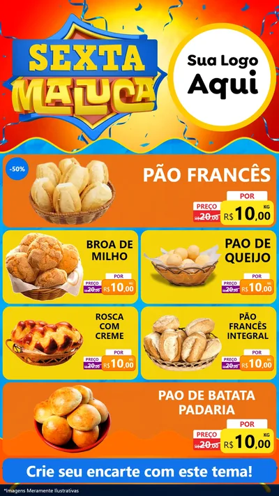 Modelo de TV para TV Vertical com o tema Sexta Maluca para Padaria