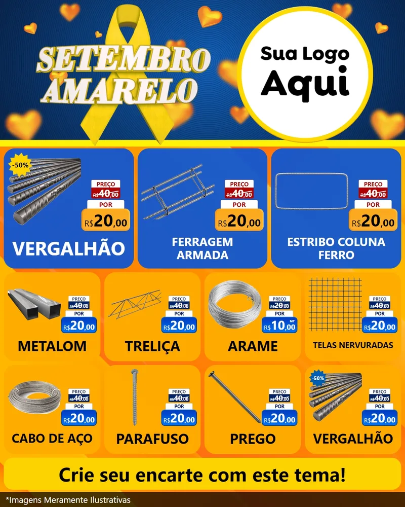 Modelo de Rede Social para Feed Instagram com o tema Setembro Amarelo para Ferragens