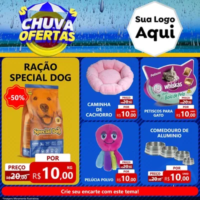 Modelo de Rede Social para Feed Facebook com o tema Chuva de Ofertas para Pet Shop