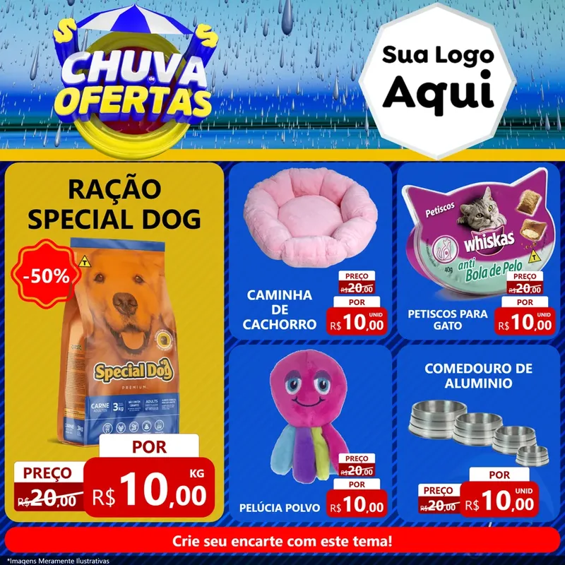 Modelo de Rede Social para Feed Facebook com o tema Chuva de Ofertas para Pet Shop