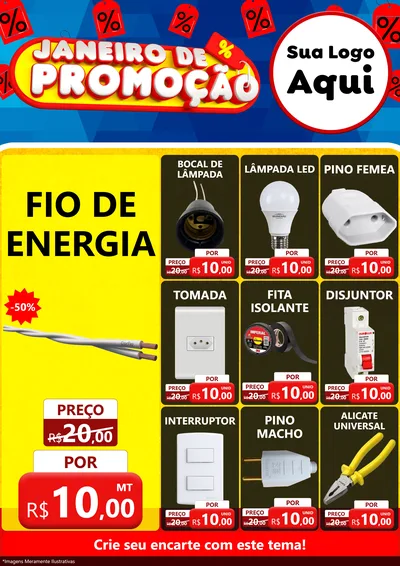 Modelo de Encarte para Encarte A4 Vertical com o tema Janeiro de Promoção para Materiais Elétricos