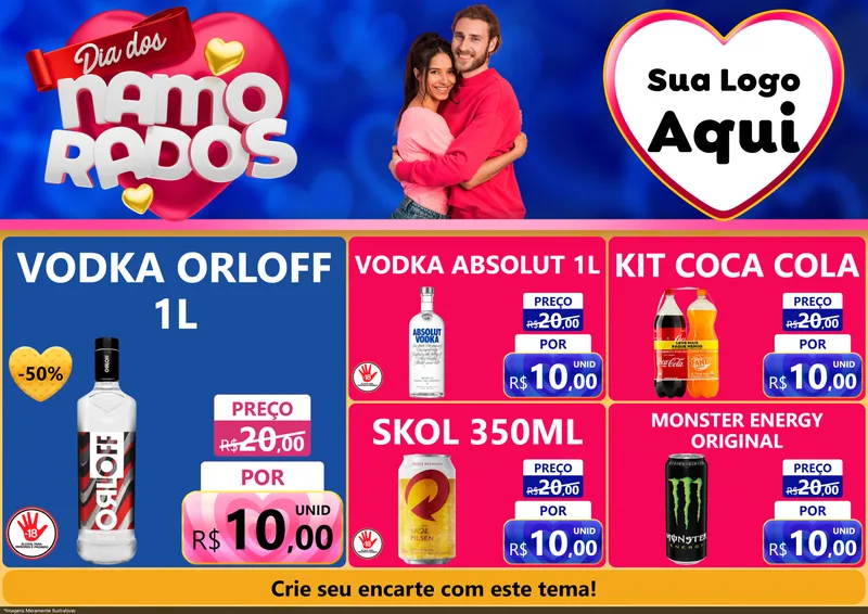 Modelo de Encarte para Encarte A4 Horizontal com o tema Dia dos namorados para Distribuidora de bebidas