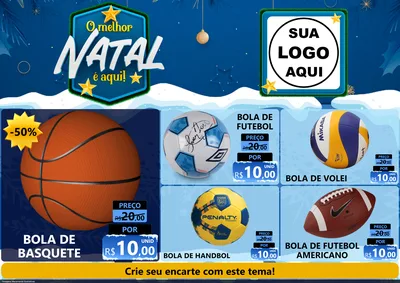 Modelo de Encarte para Encarte A4 Horizontal com o tema O Melhor Natal É Aqui! para Artigos Esportivos