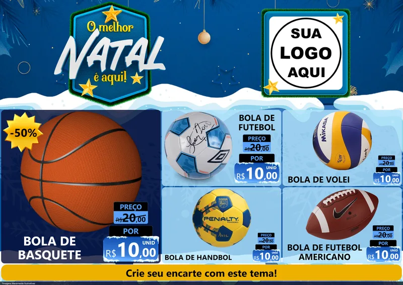 Modelo de Encarte para Encarte A4 Horizontal com o tema O Melhor Natal É Aqui! para Artigos Esportivos