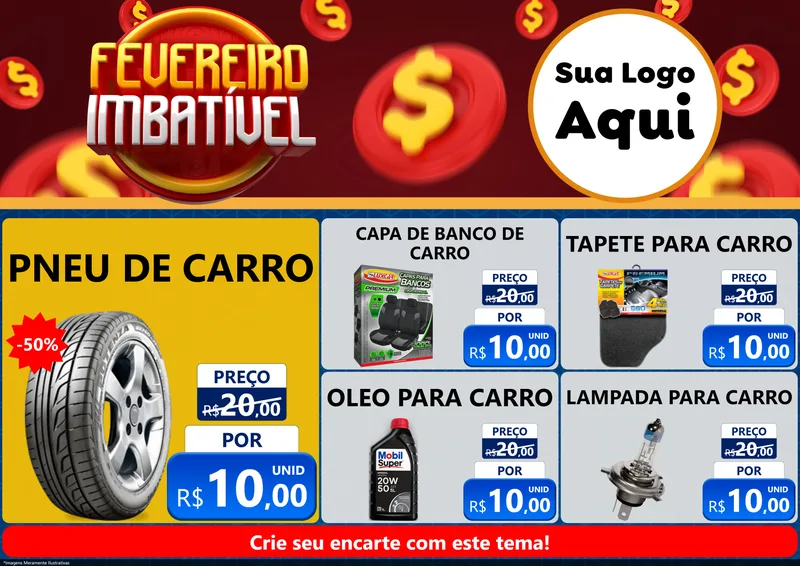 Modelo de Encarte para Encarte A4 Horizontal com o tema Fevereiro Imbatível para Auto peças