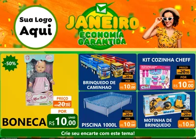 Modelo de Encarte para Encarte A4 Horizontal com o tema Janeiro - Economia Garantida para Brinquedos