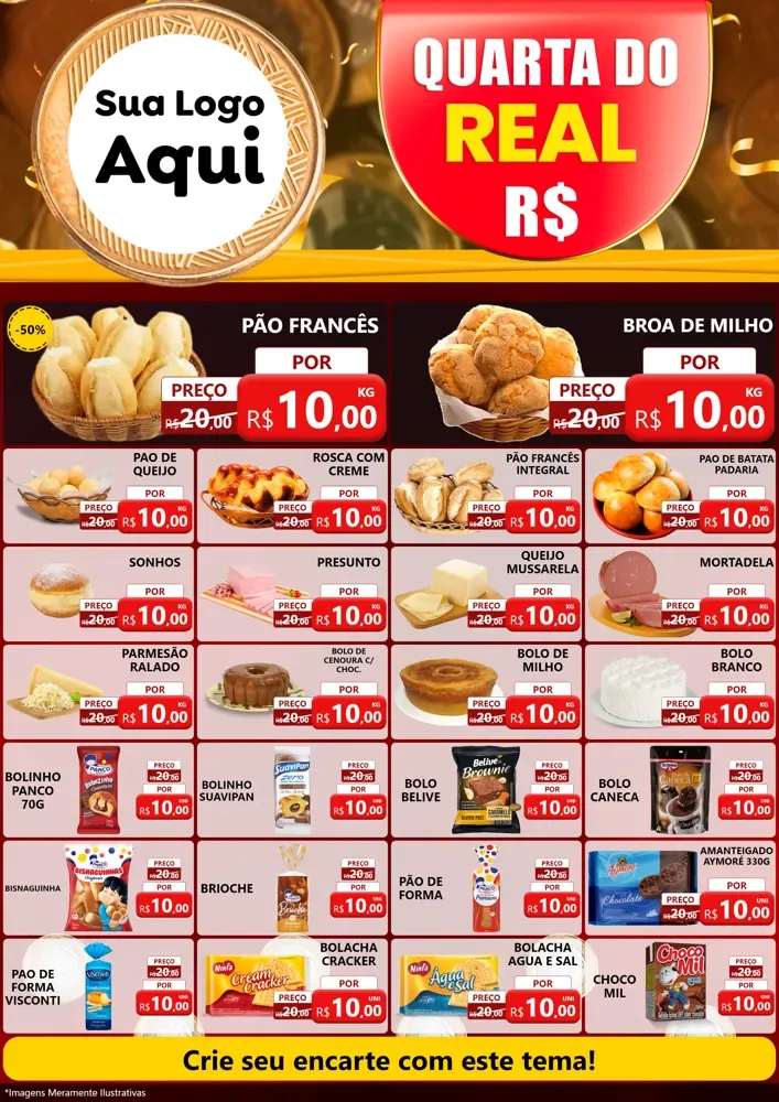 Modelo de Encarte para Encarte A4 Vertical com o tema Quarta do Real para Padaria