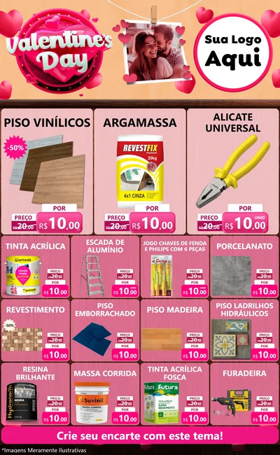Modelo de Encarte para Encarte Grande com o tema Valentine's Day para Material para Construção