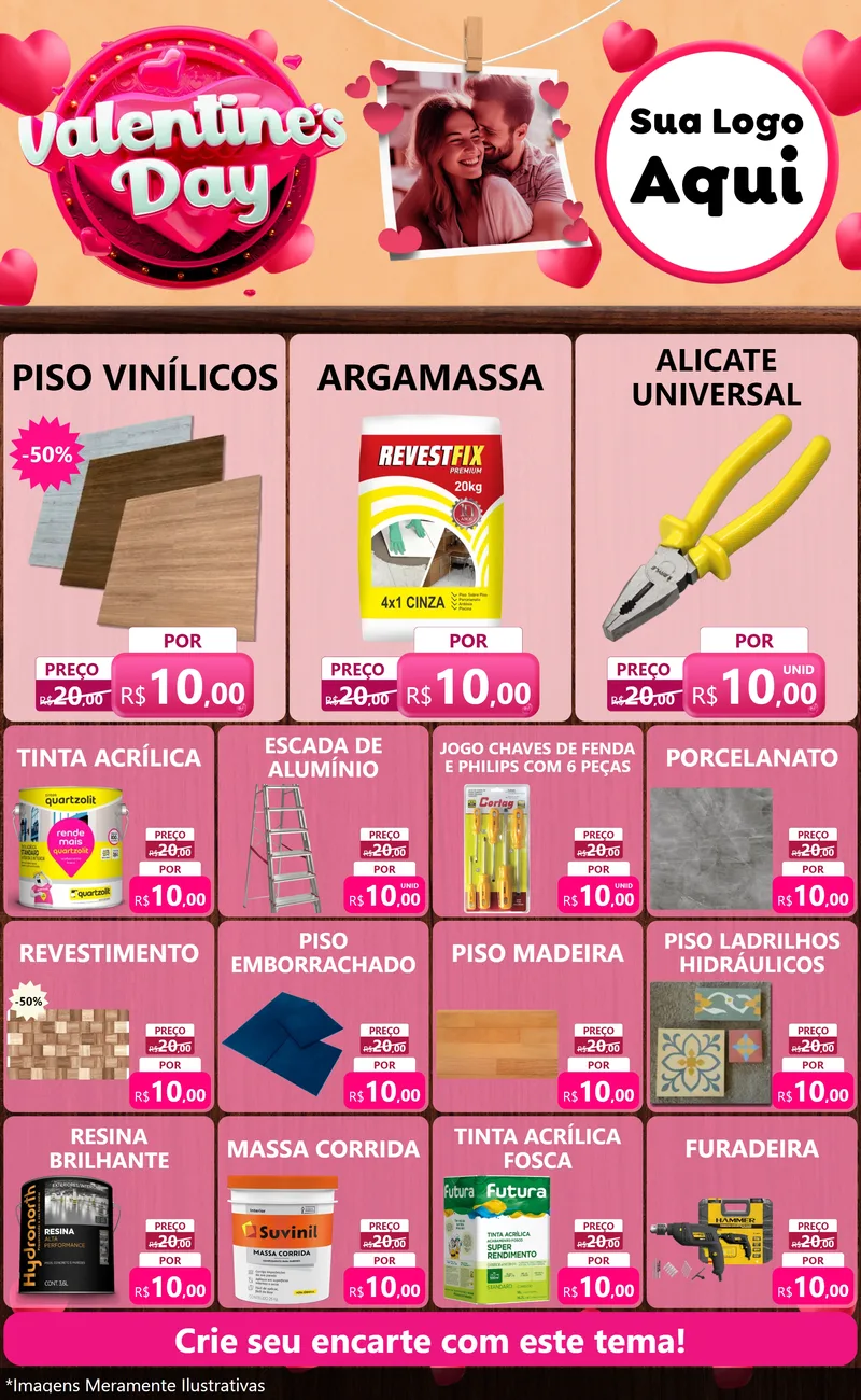 Modelo de Encarte para Encarte Grande com o tema Valentine's Day para Material para Construção