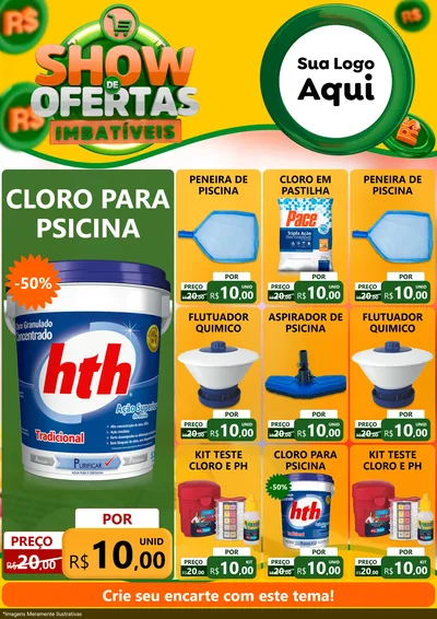 Modelo de Encarte para Encarte A4 Vertical com o tema Show de Ofertas Imbatíveis para Produtos para Piscina