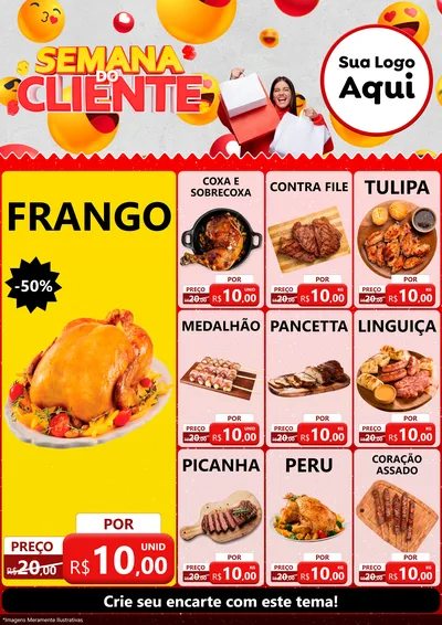 Modelo de Encarte para Encarte A4 Vertical com o tema Semana do Cliente para Assados