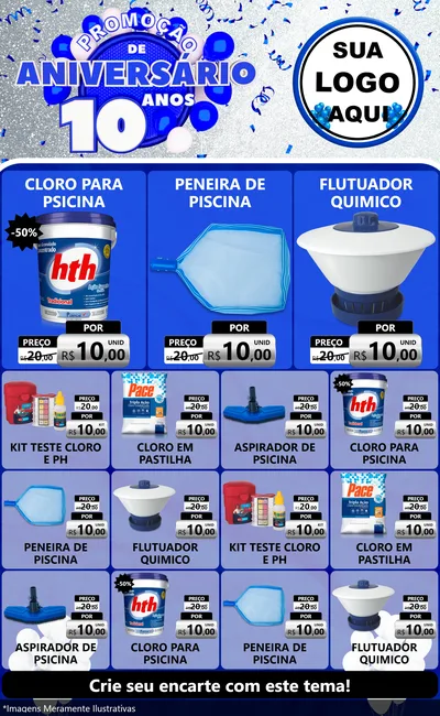 Modelo de Encarte para Encarte Grande com o tema Promoção de Aniversário - 10 Anos para Produtos para Piscina