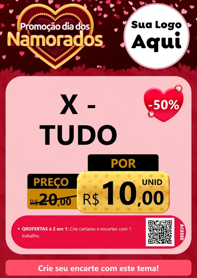 Modelo de Cartaz para Cartaz A4 Vertical com o tema Promoção Dia Dos Namorados para Hamburgueria