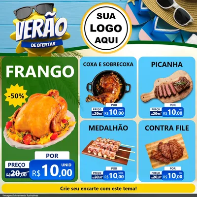 Modelo de Rede Social para Feed Facebook com o tema Verão de Ofertas para Assados