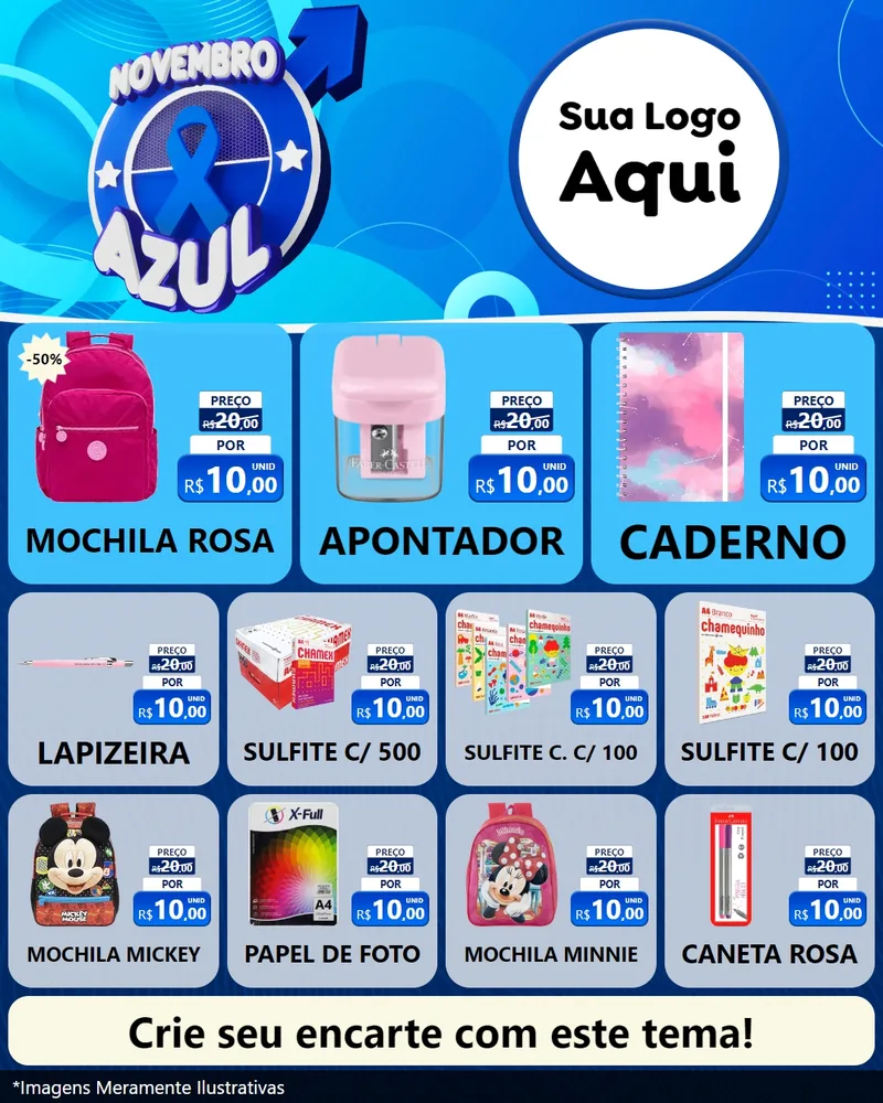 Modelo de Rede Social para Feed Instagram com o tema Novembro Azul para Papelaria
