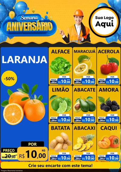 Modelo de Encarte para Encarte A4 Vertical com o tema Semana de Aniversário para Hortifrúti