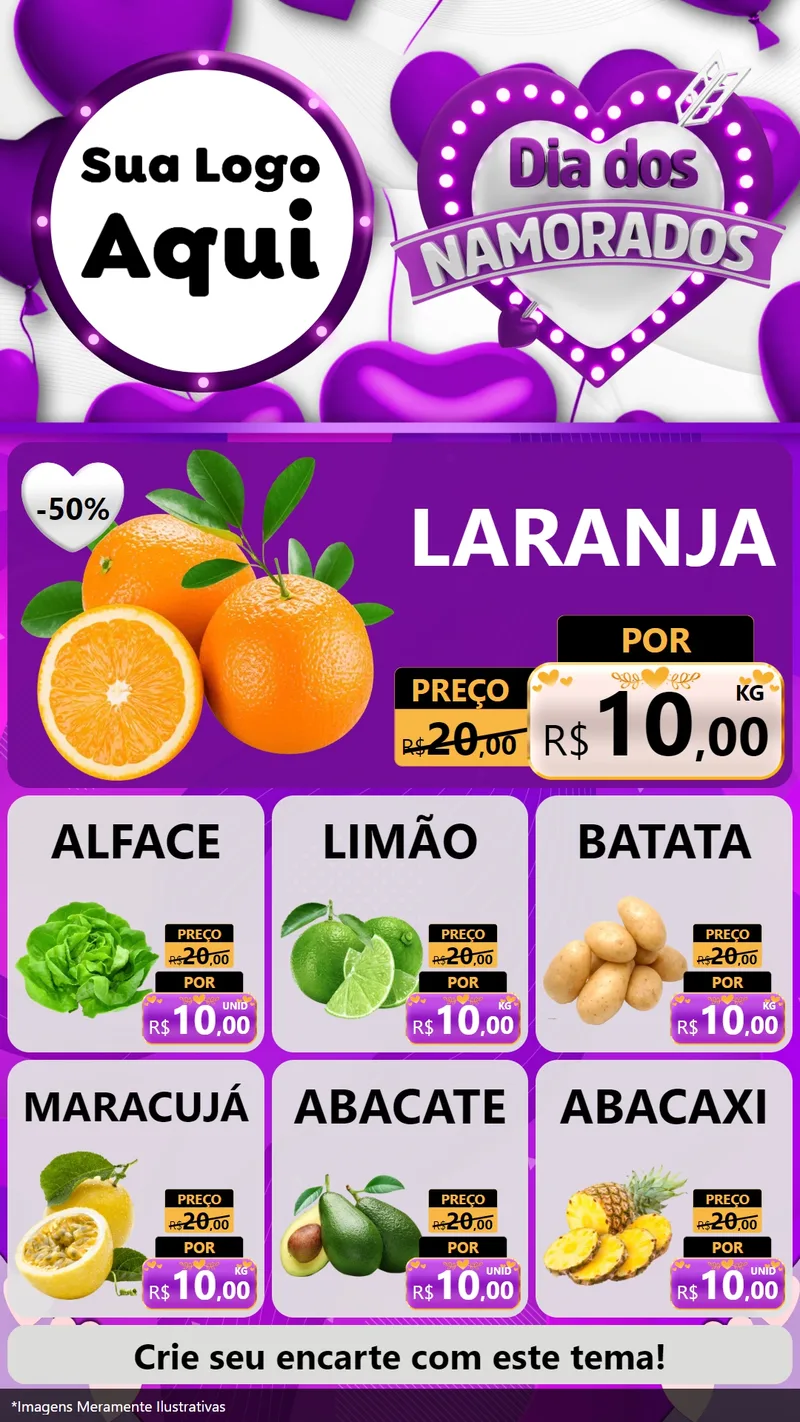 Modelo de Rede Social para Stories com o tema Dia dos Namorados para Hortifrúti