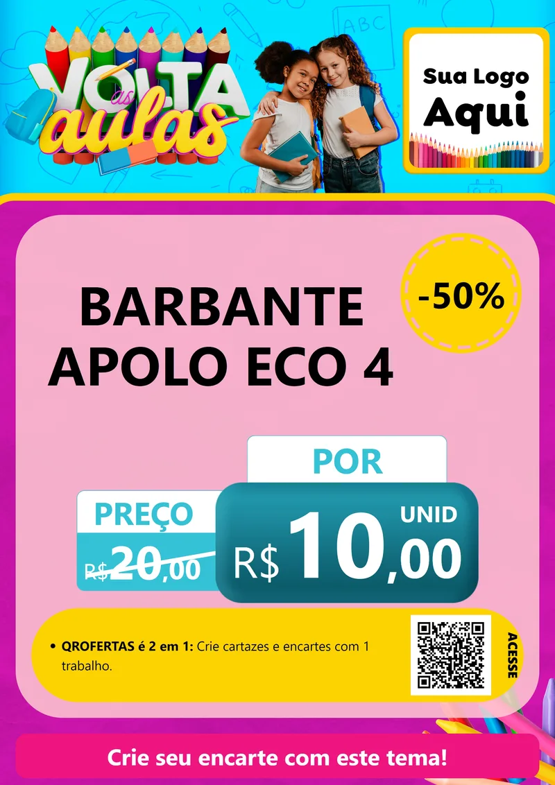 Modelo de Cartaz para Cartaz A4 Vertical com o tema Volta às Aulas para Armarinho e Aviamentos
