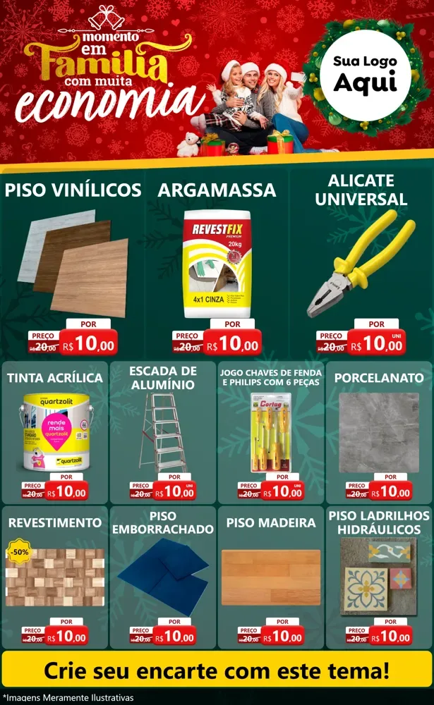 Modelo de Encarte para Encarte Grande com o tema Momento em Família (Natal) para Material para Construção
