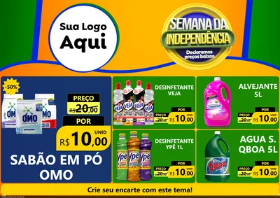 Modelo de Encarte para Encarte A4 Horizontal com o tema Semana da Independência Declaramos Preços Baixos para Produtos de Limpeza