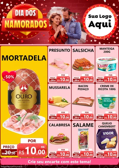 Modelo de Encarte para Encarte A4 Vertical com o tema Dia Dos Namorados para Frios e Laticínios