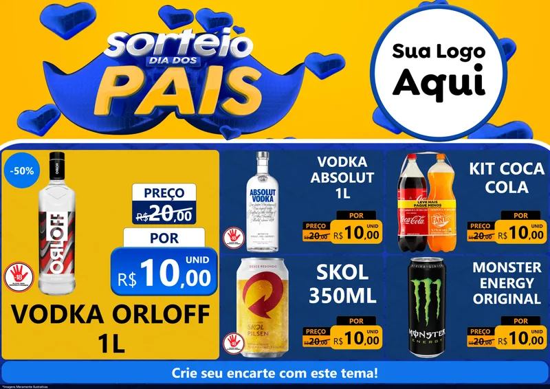 Modelo de Encarte para Encarte A4 Horizontal com o tema Sorteio Dia dos Pais para Distribuidora de bebidas