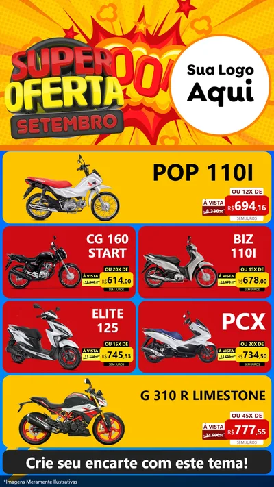 Modelo de TV para TV Vertical com o tema Super Oferta Setembro para Concessionaria de Motos
