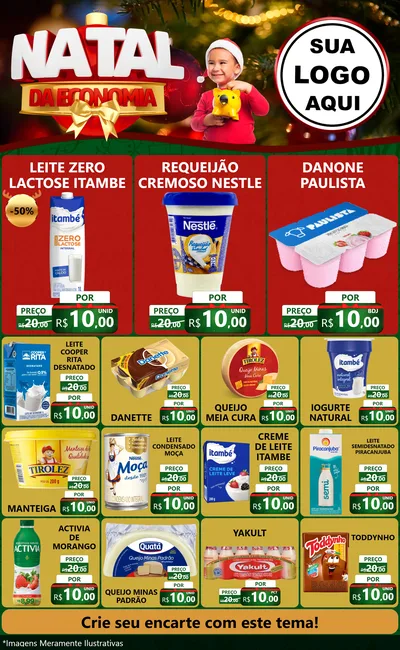 Modelo de Encarte para Encarte Grande com o tema Natal da Economia para Frios e Laticínios