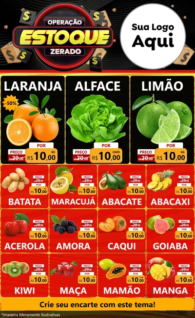 Modelo de Encarte para Encarte Grande com o tema Operação Estoque Zerado para Hortifrúti