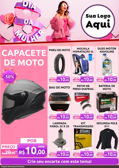 Modelo de Encarte para Encarte A4 Vertical com o tema Dia da Mulher para Moto peças
