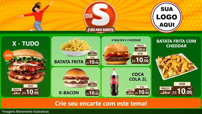 Modelo de TV para TV Horizontal com o tema Dia S - O Dia Mais Barato para Hamburgueria