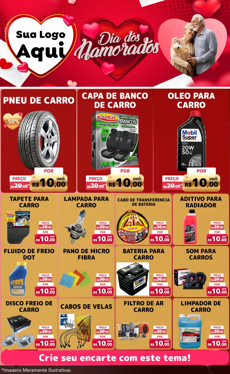 Modelo de Encarte para Encarte Grande com o tema Dia Dos Namorados para Auto peças