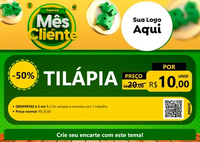 Modelo de Cartaz para Cartaz A4 Horizontal com o tema Especial Mês do Cliente para Peixaria