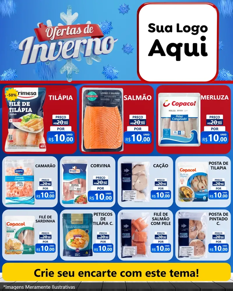 Modelo de Rede Social para Feed Instagram com o tema Ofertas de Inverno para Peixaria
