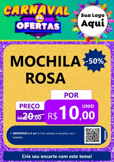 Modelo de Cartaz para Cartaz A4 Vertical com o tema Carnaval de Ofertas para Papelaria