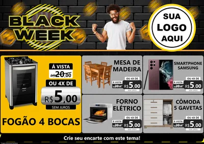 Modelo de Encarte para Encarte A4 Horizontal com o tema Black Week para Móveis e Eletro