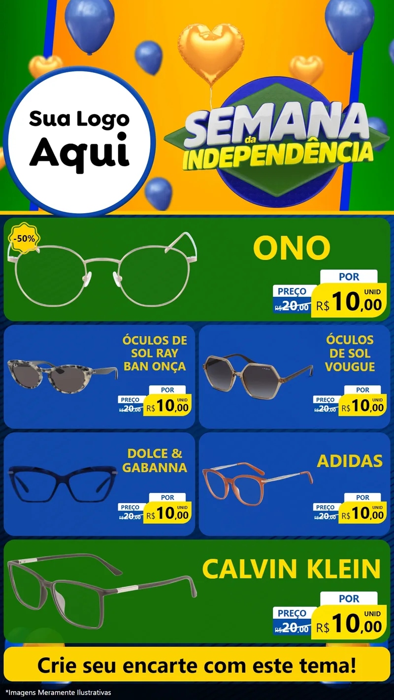 Modelo de TV para TV Vertical com o tema Semana da Independência para Óticas