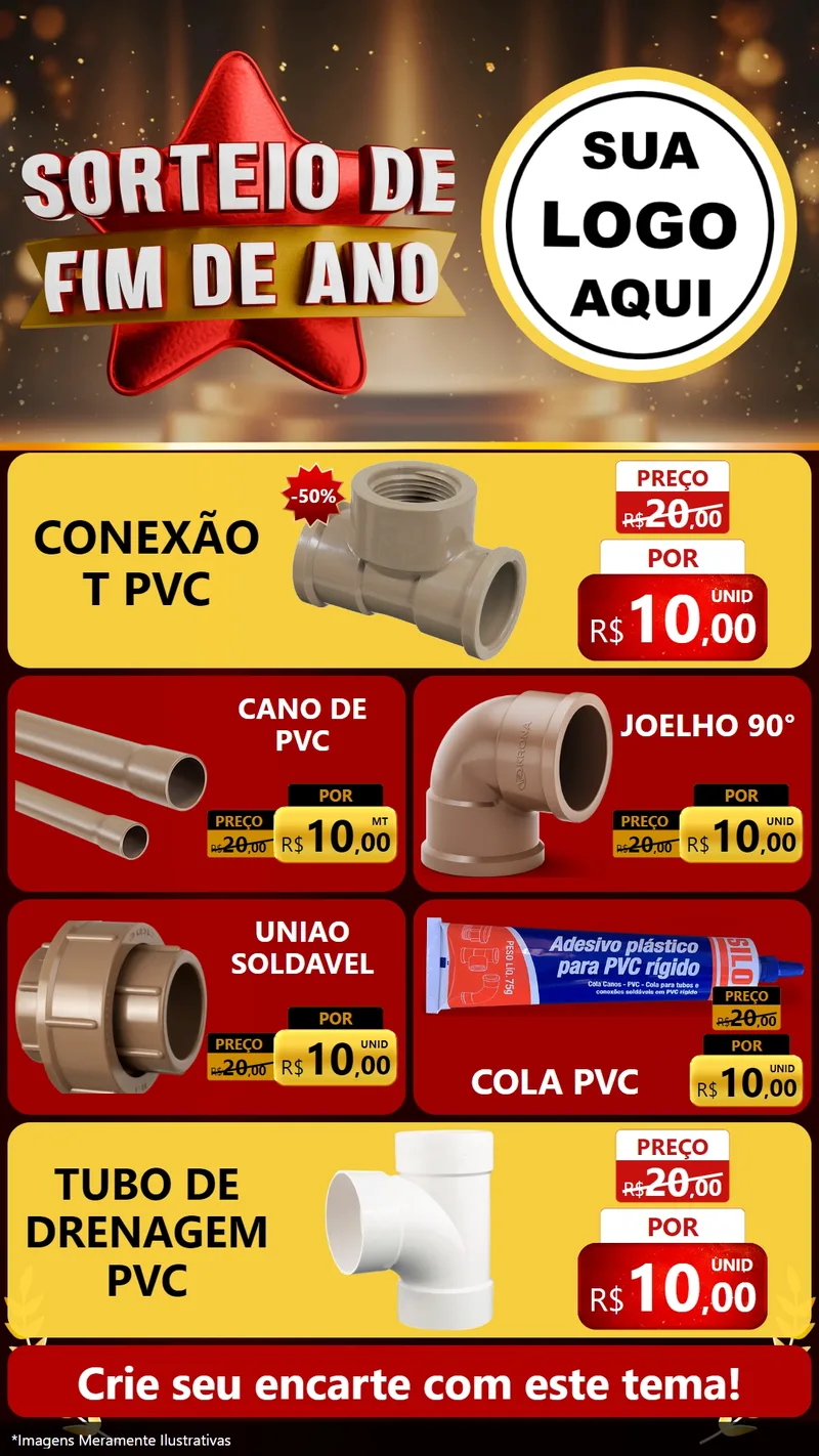 Modelo de TV para TV Vertical com o tema Sorteio de Fim de Ano para Tubos e conexões