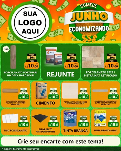 Modelo de Rede Social para Feed Instagram com o tema Comece Junho Economizando para Pisos e revestimentos