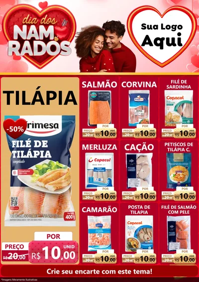 Modelo de Encarte para Encarte A4 Vertical com o tema Dia dos Namorados para Peixaria